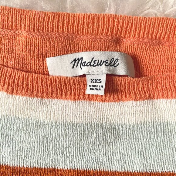 Madewell Light Knit Boxy Short Sleeve Cropped Sweater Top Amber Clay Stripe XXS - Picture 6 of 6